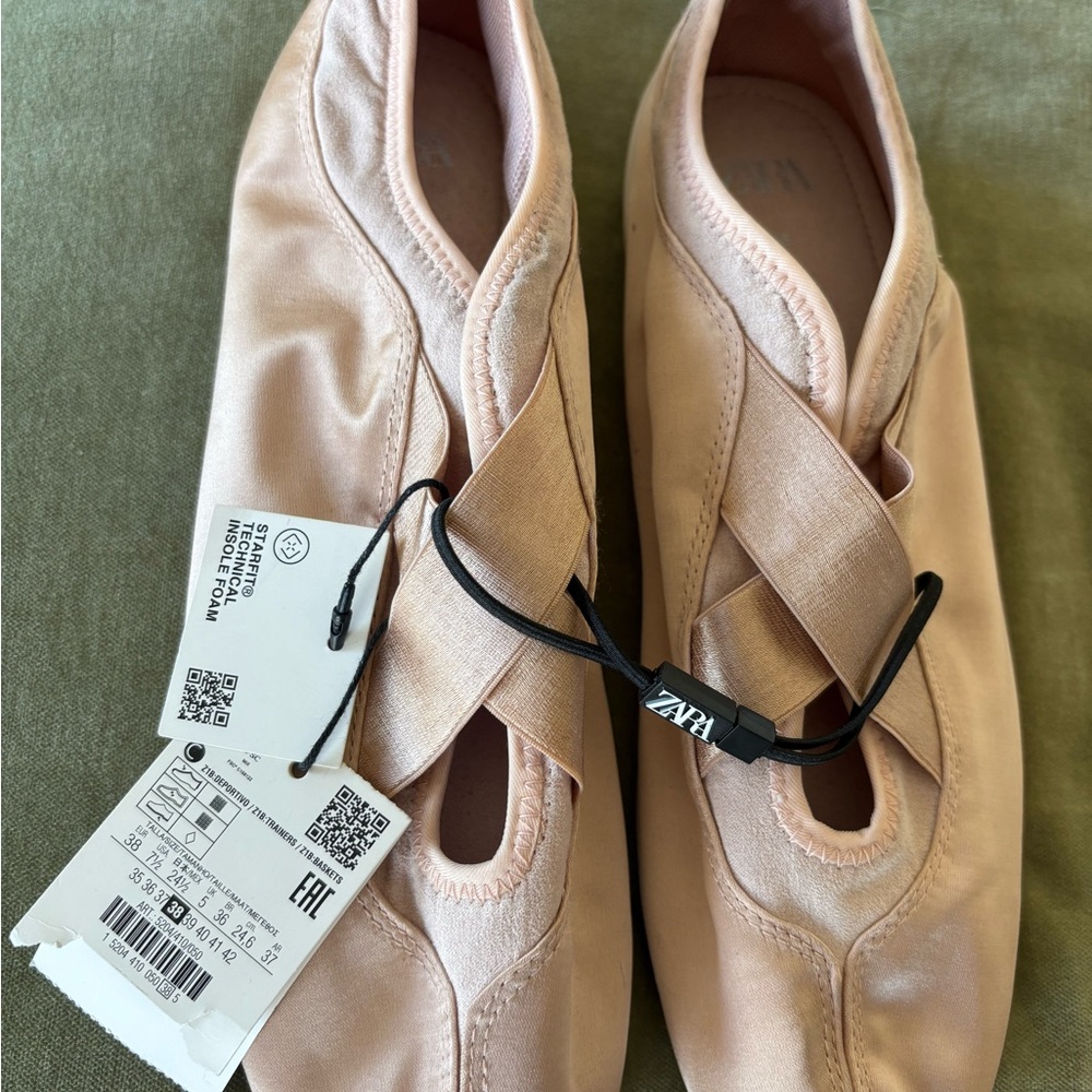 Zara Pink Flats with Elastic Straps and Split-Sole Design